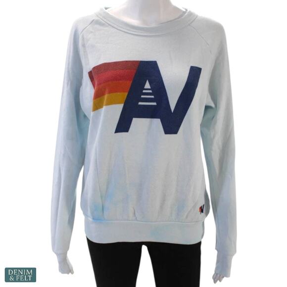 Aviator Nation Rainbow Stripes Tie Dye AV Logo Crewneck Sweatshirt Blue Size XS - Picture 1 of 14